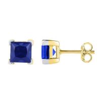 10kt yellow gold womens princess lab-created blue sapphire solitaire stud earrings 2.00 cttw