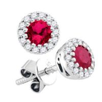 14kt white gold womens round ruby solitaire diamond stud earrings 5/8 cttw