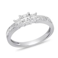 14K White Gold Princess Cut Center Engagement Ring, 1/3 CTW