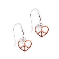 Meant for those who truly shine, these earrings feature a heart-shaped rose gold peace sign and a subtle diamond filled charm for an extra bit of diamond shimmer.