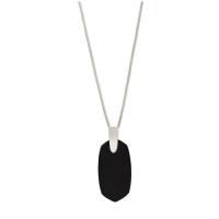 inez silver long pendant necklace in black opaque glass