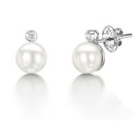 Diamond & Pearl Earring Set in 14k White Gold ( 0.17ct)​