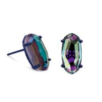 betty navy gunmetal stud earrings in indigo dichroic glass