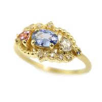 limited collection calliope ring in 18k yellow gold with ceylon sapphire, pink sapphire, and rose cut diamond