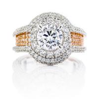 18k White and Rose Gold Round Double Halo Engagement Ring