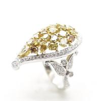 18kw Gold Diamond Multi Color Pear Shaped Cluster Ring
