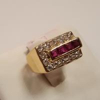 14 kt gold ruby and diamond rectangle ring 14 kt gold ruby and diamond rectangle ring