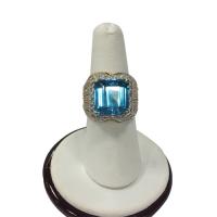 large blue topaz ring with diamond accents