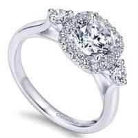 14k White Gold Three Stone Diamond Halo Ring – ER7510W44JJ