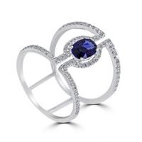 18kt White Gold Oval Sapphire Halo Engagement Ring – 22261