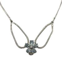 ladies 14 kt aquamarine with diamond center flower necklace