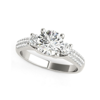 14k White Gold 3 Stone Pave Set Band Diamond Engagement Ring (1 7/8 cttw)