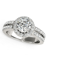 14k White Gold Halo Diamond Engagement Ring With Double Row Band (1 3/8 cttw)