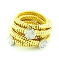 18K Yellow Gold Diamond 3 Circle Goose Wrap Around Ring