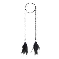 saint laurent le vian folk scarf collar in black silk crepe with feathers