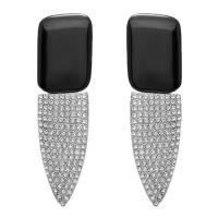 saint laurent le vian smoking earrings in silver-tone metal with black resin and white crystals