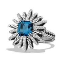 david yurman	starburst ring with diamonds and hampton blue topaz in silver, 23mm