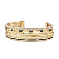 david yurman	stax cuff with diamonds, black enamel and black spinel in 18k gold, 16.5mm