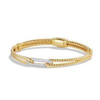 david yurman	petite pavé mini loop bracelet with diamonds in 18k gold, 7mm