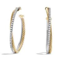 David Yurman	Crossover Extra-Large Hoop Earrings with Diamonds in 18K Gold