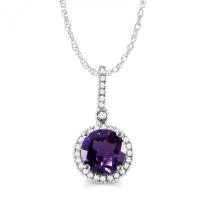 10K WHITE GOLD AMETHYST AND DIAMOND HALO NECKLACE