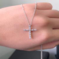 18kt white gold shared-prong set round diamond cross pendant necklace
