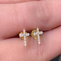 18kt yellow gold diamond cross earrings w/ pushbacks