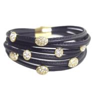 7 strand black leather bracelet with white sapphires