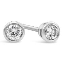 Bezel Set Round Diamond Stud Earrings in White Gold