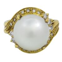 18 Karat Yellow Gold Pearl and Diamond Bypass Ring