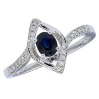 Lady's White 14 Karat Fashion Ring with One .34 cttw Oval Sapphire & 6 = .02 cttw Round G/H SI2 Diamonds
