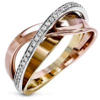 18k white yellow and rose gold band .15d