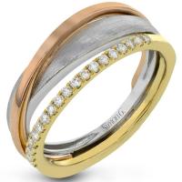 18k white yellow and rose gold band .16d