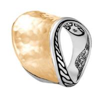 john hardy classic chain sterling silver & 18k yellow gold wave hammered saddle ring