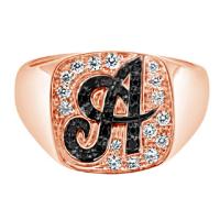 signet 18kt rose gold & diamond square “a” ring