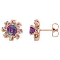 14k rose chatham® created alexandrite & 1/8 ctw diamond halo-style earrings