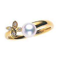 mikimoto akoya 18k yellow gold, cultured pearl & diamond clover ring