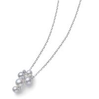 mikimoto akoya cultured pearl, white gold & diamond clustered pendant