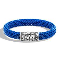 john hardy classic chain sterling silver & blue woven rubber station bracelet