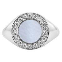 signet 18kt white gold & diamond mother-of-pearl ring