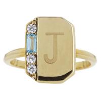 my story peggy 14kt yellow gold & blue topaz diamond “j” ring