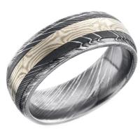 lashbrook damascus steel, sterling silver & shakudo mokume 8mm wedding band
