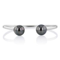 everyday sterling silver black tahitian pearl open bangle