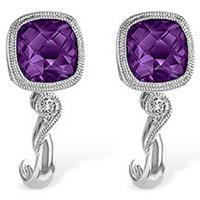 14k white gold 1.71 cttw cushion amethyst & .04 cttw diamond earrings