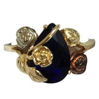 14 k yellow gold simulated sapphire ring