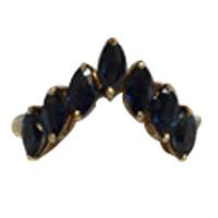 14 k yellow gold blue sapphire 'v' shaped ring
