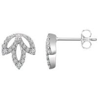 Diamond Leaf Earrings - 14k White Gold