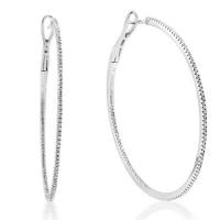 Large Pave Dia White Gold Hoop Earrings
