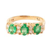 Three Emerald Ring with Diamonds