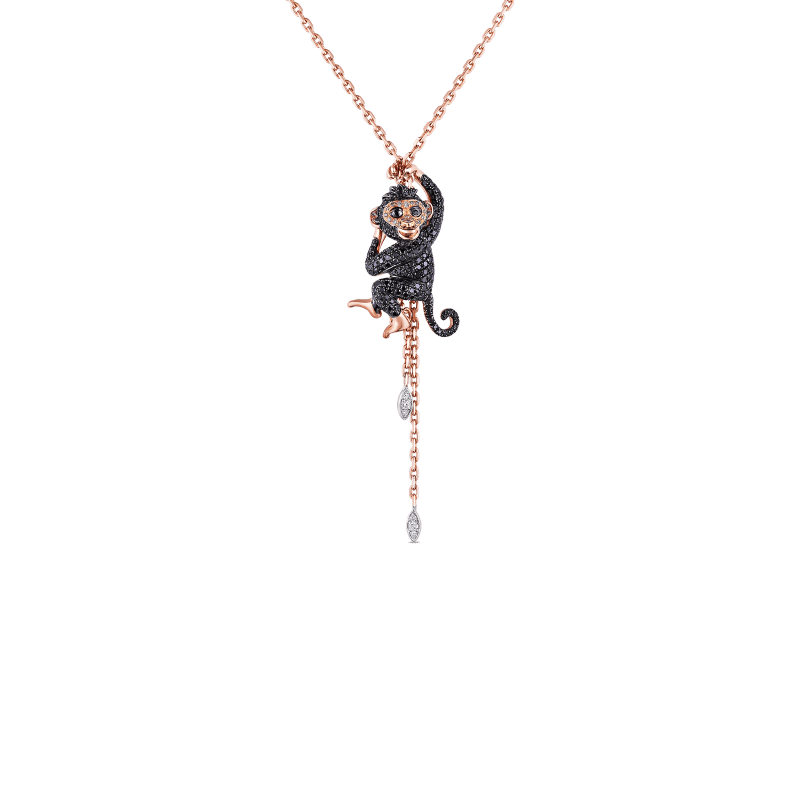 roberto coin monkey pendant with brown, black and white diamonds